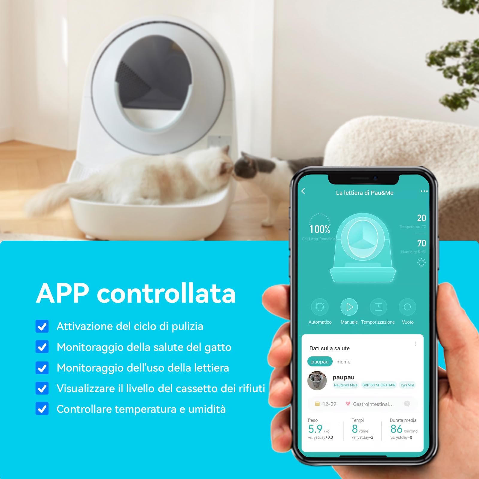 CATLINK PRO - Lettiera automatica per gatti, rilevamento multi-gatto, controllo APP, monitoraggio delle condizioni del gatto, 57 l, adatta per gatti con un peso da 1,5 kg a 10 kg
