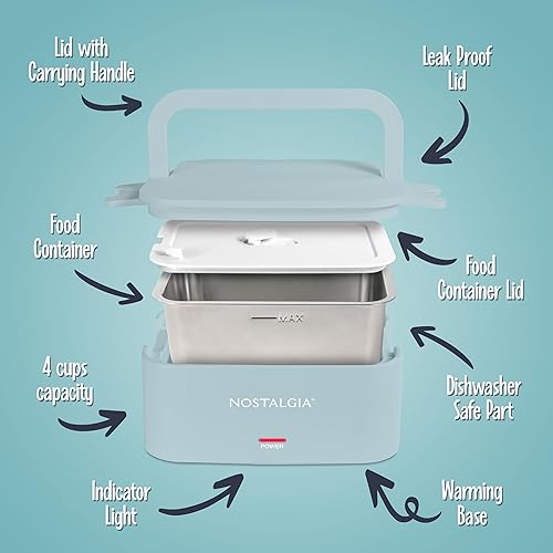 Miniatura 3 de Nostalgia Lonchera eléctrica térmica de 32 onzas  Tamaño de viaje de 4 tazas de capacidad para sopa, pasta y sobras  Tapa sellada de silicona a