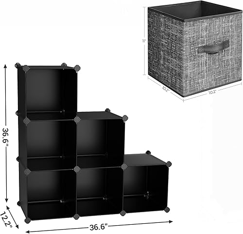 Miniatura 5 de SONGMICS Cubos de almacenamiento y cubos organizadores de almacenamiento, contenedores de tela no tejida de 11 pulgadas con asas dobles, 6 cubos