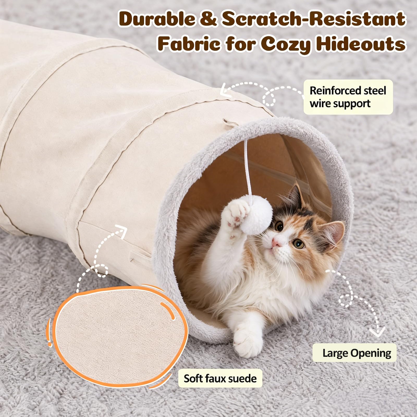 Ownpets Tunnel per gatti a forma di S con palline sospese, 30 x 125 cm, tubo pieghevole a 2 vie per gattini | Tessuto scamosciato, tunnel extra largo 30 cm, adatto a gatti di tutte le dimensioni, per interni ed esterni