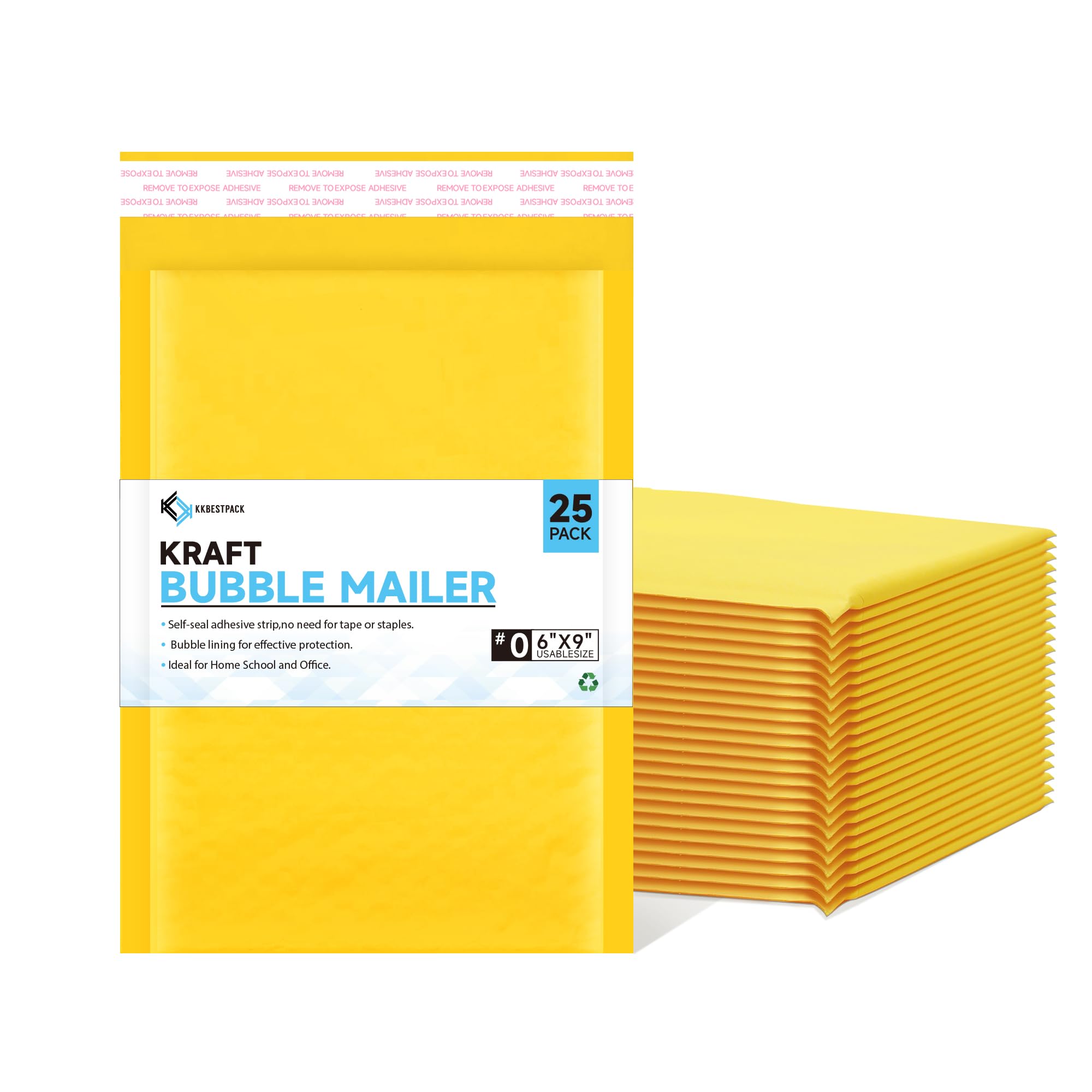 Kkbestpack Kraft Paper Bubble Mailers 0 6x10 Inch Self-Seal Padded Mailing Envelopes Usable Size 6x9 Pack of 25