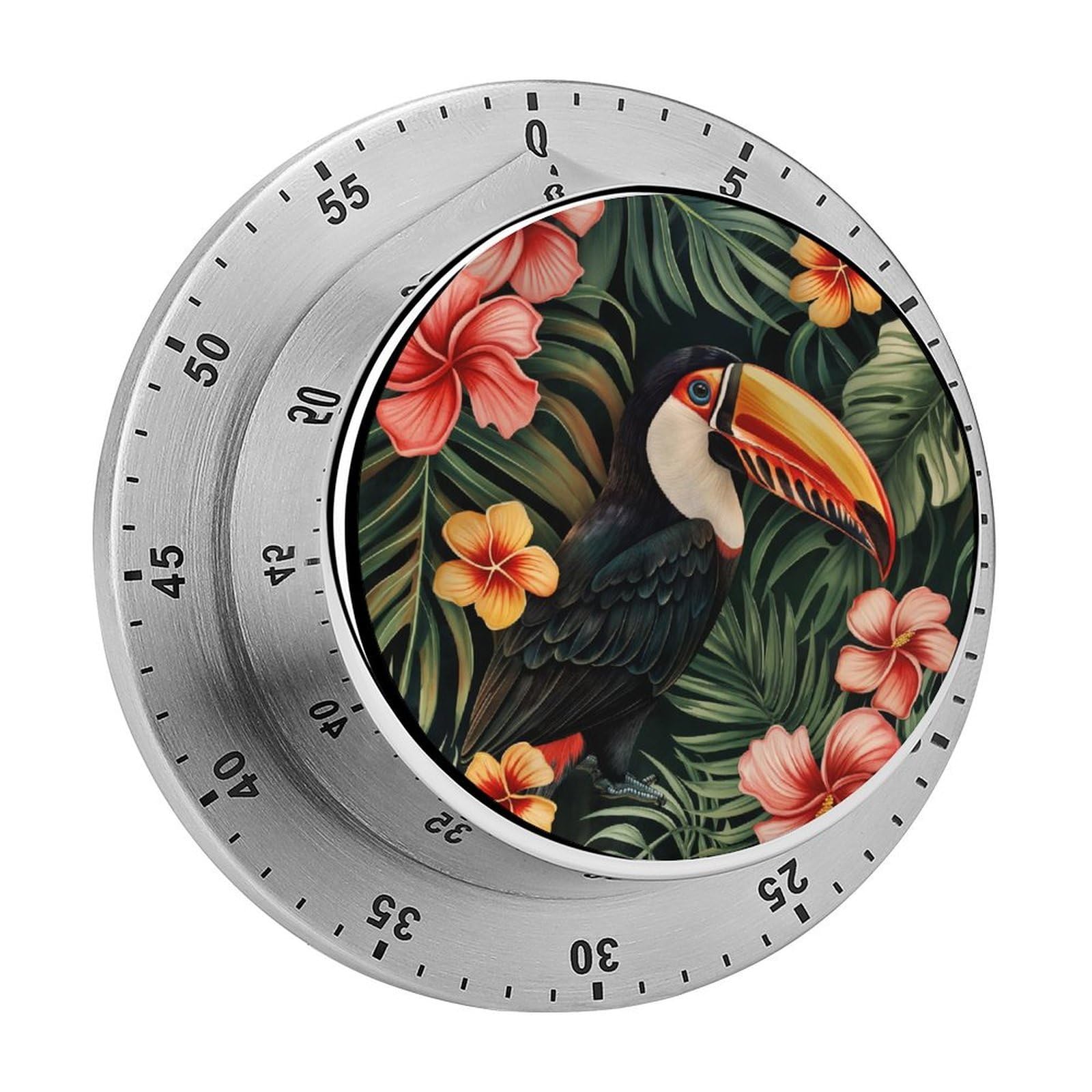 Toucan Leaves Flowers Kitchen Timer Magnetic Countdown Countup Timer for Cooking Baking 8x8cm