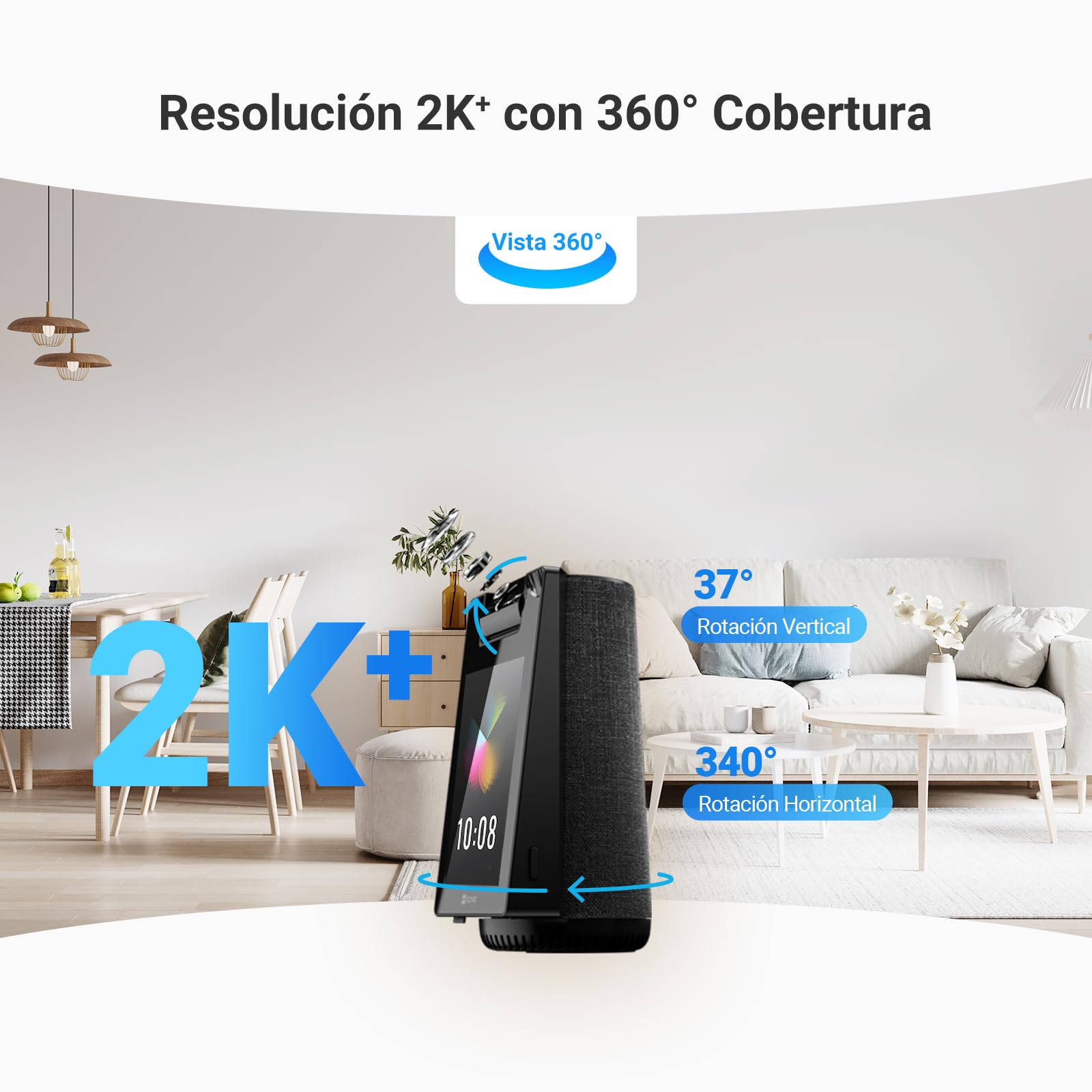 EZVIZ S10 Cámara Vigilancia WiFi Interior 2K+ 360°, Pantalla Táctil 4" con Videollamada, IA Detección Humana/Mascota/Llanto, Monitor Bebé/Ancianos, Álbum Digital y Altavoz Bluetooth,WiFi 6 2.4/5GHz