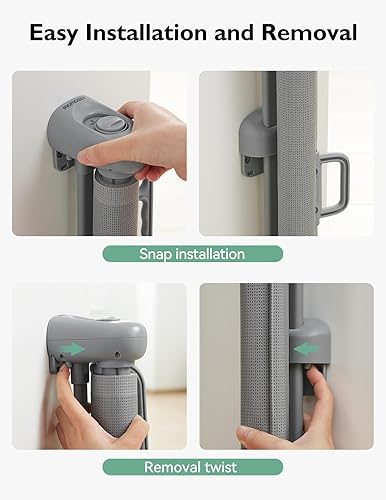 Miniatura 6 de Momcozy Puerta retráctil para bebés con bloqueo automático, puerta de seguridad para bebés y mascotas, 33 pulgadas de alto, se extiende hasta 55