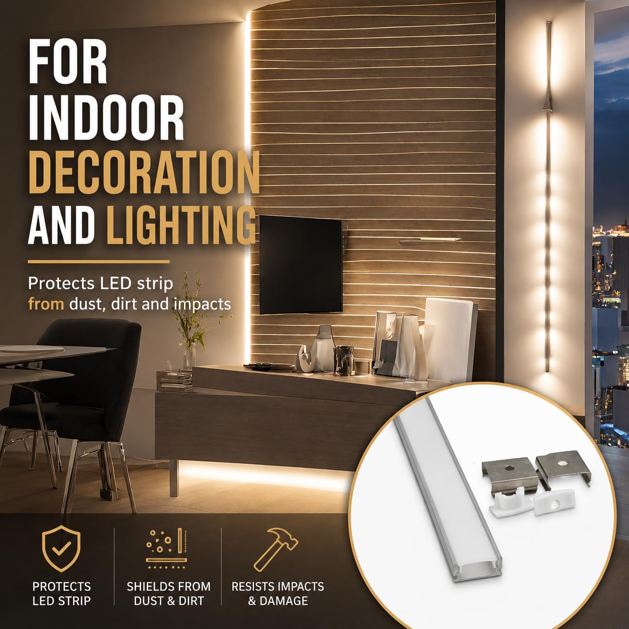 Jandei - opakowanie 10 x profile aluminiowe 1M Długość (17,3 mm x 6,85 mm) do montażu taśm LED na powierzchniach, kanał do świateł LED, półprzezroczysty dyfuzor. Obejmuje pokrywy i klipy montażowe
