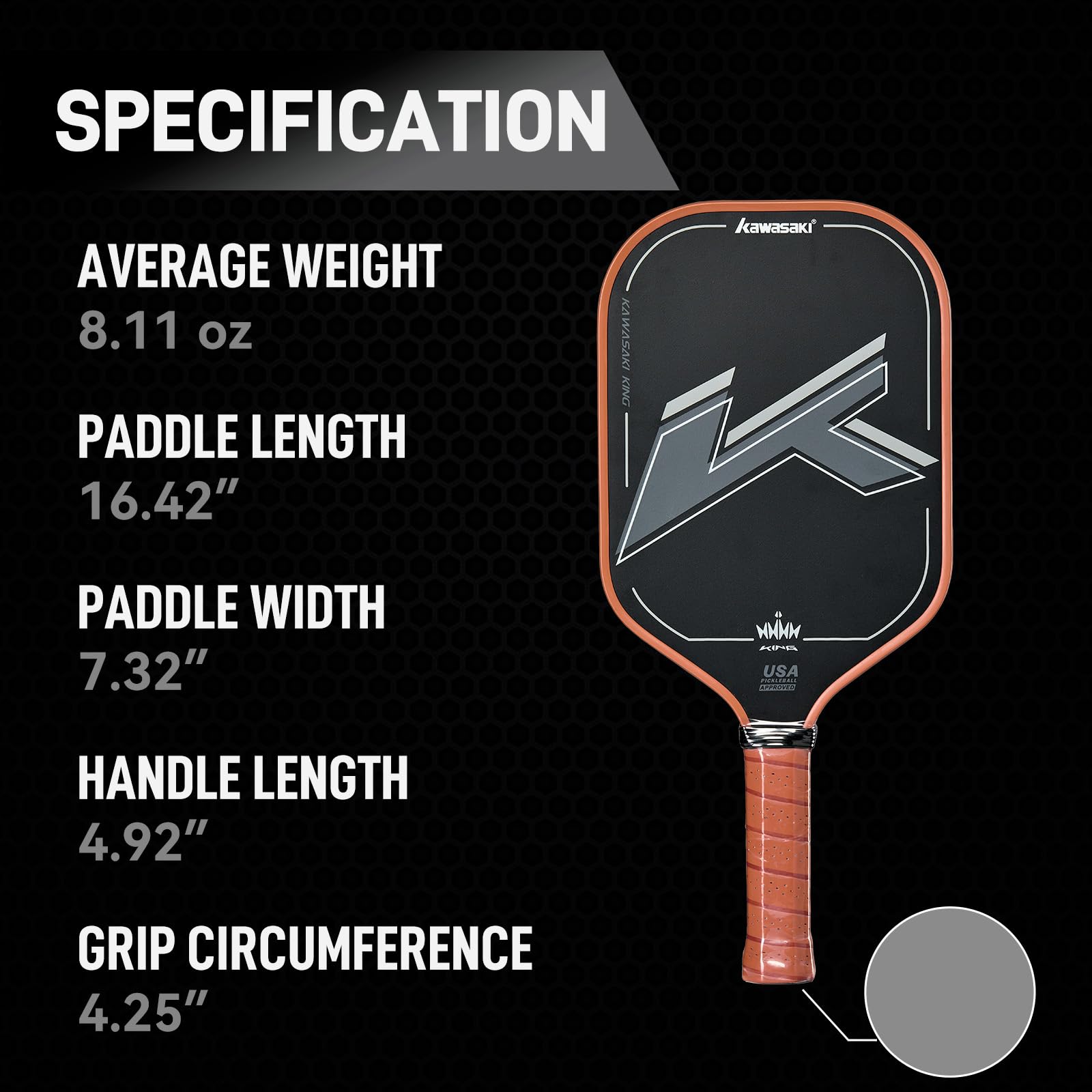 Pickleball Paddel, Kawasaki T700 Premium-Kohlefaser (CFS) -USAPA Genehmigt King Series Pickleball Schläger 16mm, für Turnierstufe mit Cover Case/Griff