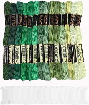Suloli Embroidery Threads - Green Cross Stitch Floss 14 Skeins Per Pack