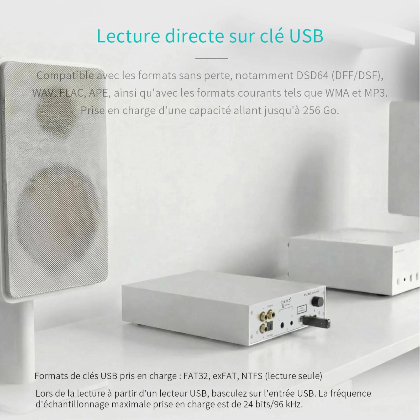 SMSL PL20 Lecteur CD HiFi pour la Maison, Lecteur CD Bluetooth, 2 puces CS43131, clé USB/entrée Bluetooth RCA/BT/3,5 mm/4,4 mm équilibrée/Optique/coaxiale, Argent