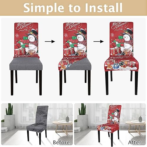 Miniatura 4 de SearchI Juego de 6 fundas estampadas para sillas de comedor, fundas elásticas para sillas de cocina, lavables, fundas protectoras extraíbles para