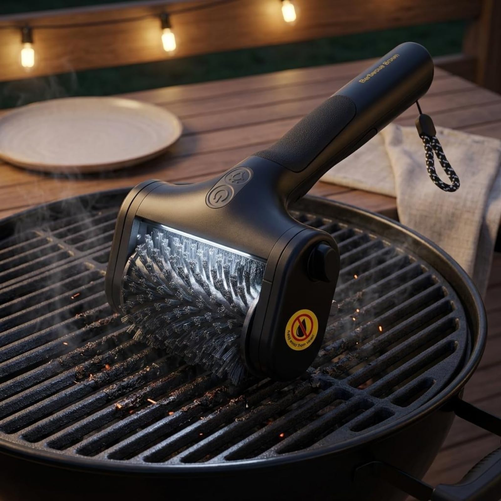Spazzola Elettrica per Barbecue Spazzola per Griglia Detergente per Griglia Pulitore per Griglia con Corpo in Acciaio 304 E Plastica Resistente Adatta, Doppia Testa con Guanti