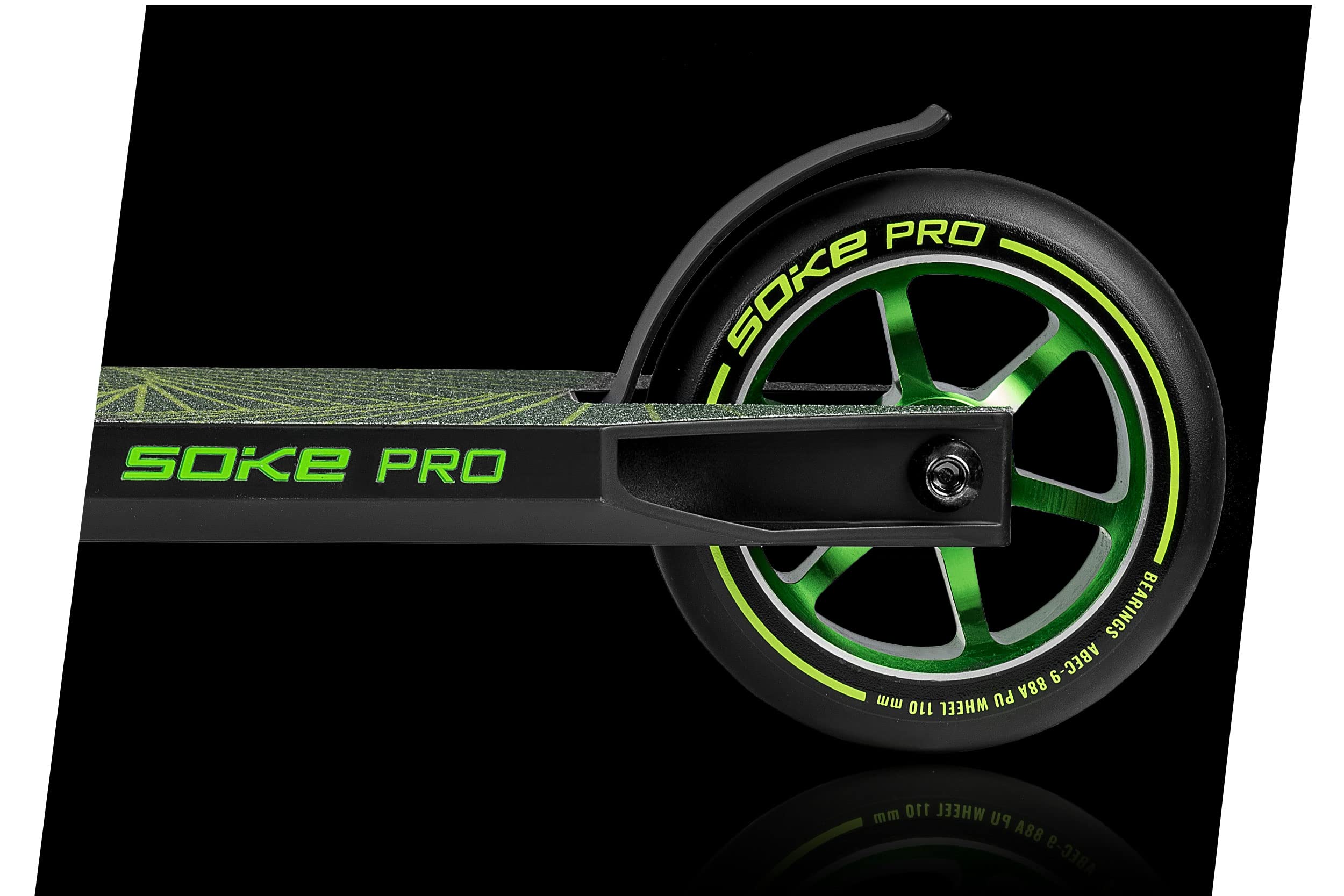 Soke roulettes pour Scooters Set 2 Pièces Diamètre 110 mm Hub 8 mm Roulements ABEC 9 Dureté 88A Aluminium et PU pour Surface Dur Vert
