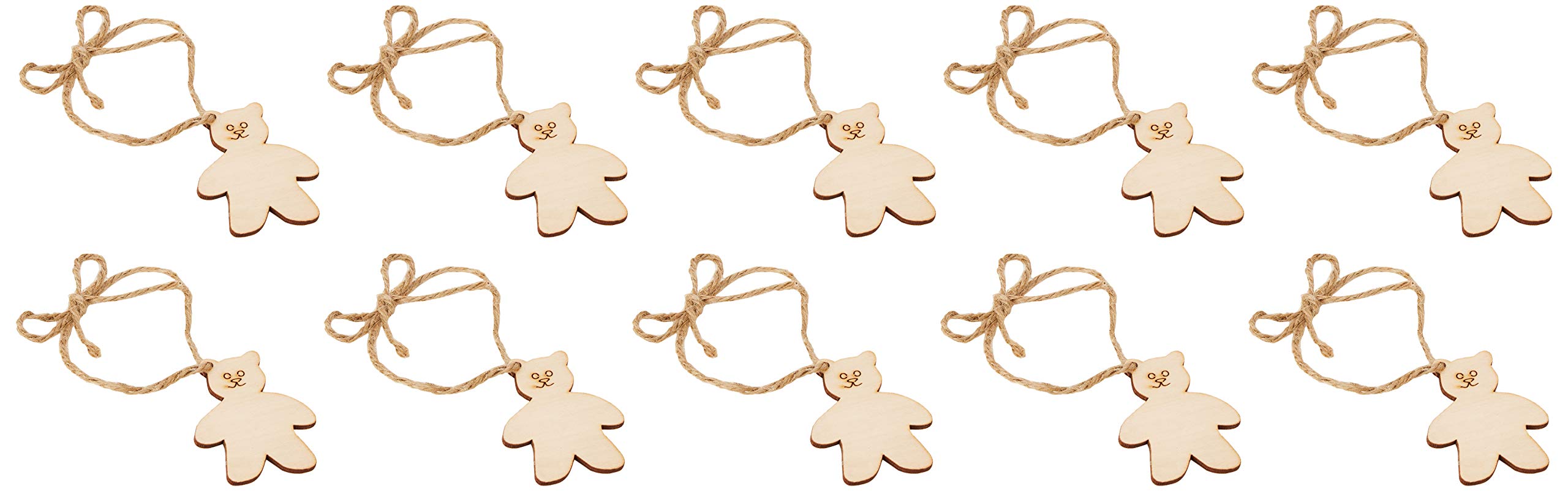 Derwent Laser Crafts Teddy Bear Shaped Wooden 70mm Gift Tags/Price Tags Pack of 10 shapes
