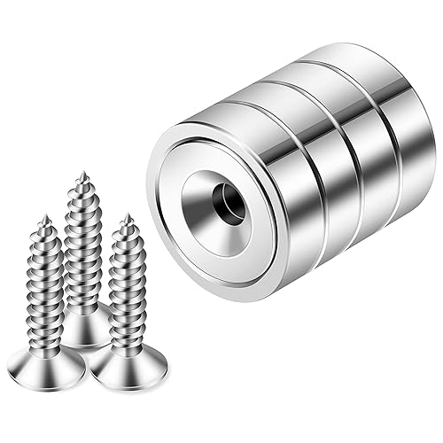 Miniatura 8 de Neosmuk Imanes, imán redondo súper fuerte con agujero en el centro para montaje, imán de copa de neodimio resistente con tornillo para pared, imanes