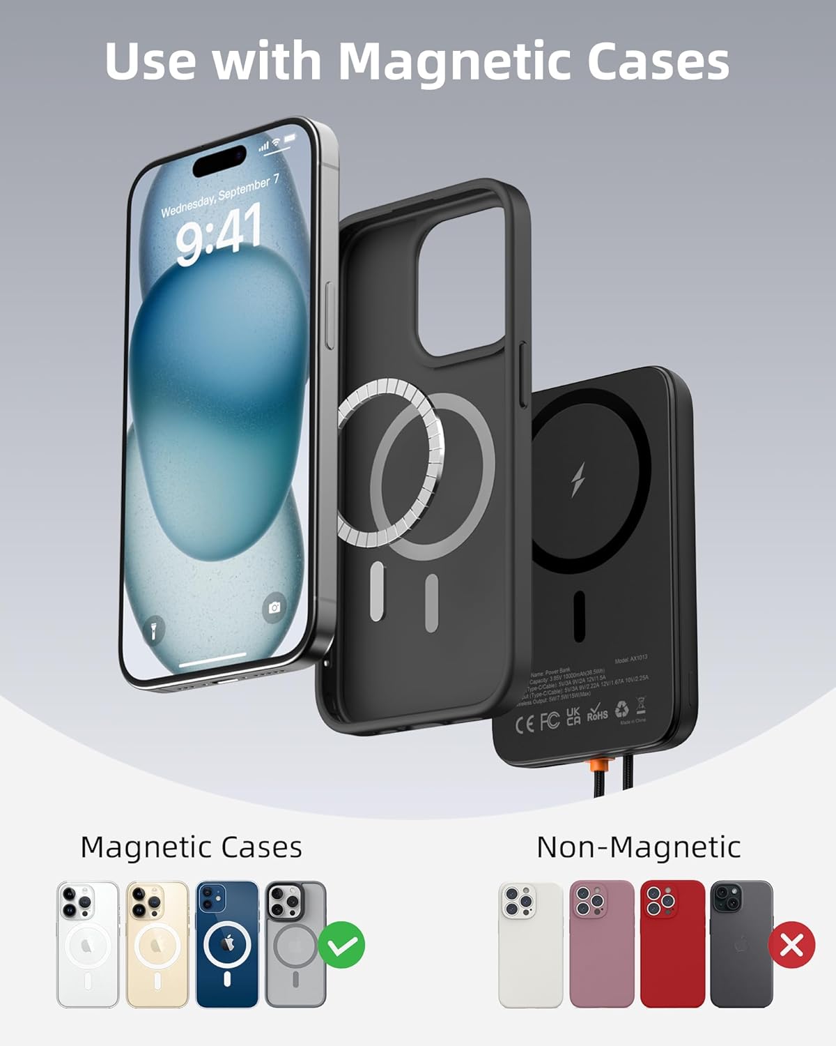 AsperX for Magsafe Power Bank, 10000mAh Wireless Magnetic Power Bank, 22.5W Wire Fast Charging Portable Charger with USB C Cable, LCD Display for Magsafe Battery Pack for iPhone 16/15/14/13/12 - Image 4