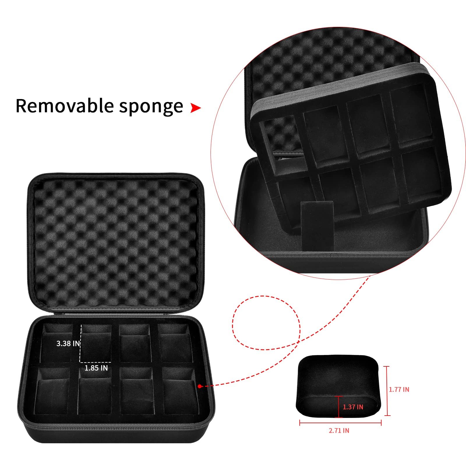 Boobowl Uhrenbox Veranstalter/Uhrenkasten Display Aufbewahrungsbox Passend für alle Armbanduhren und Intelligente Uhren bis zu (Nur Box) (8 Slots Black, 8 Slots)