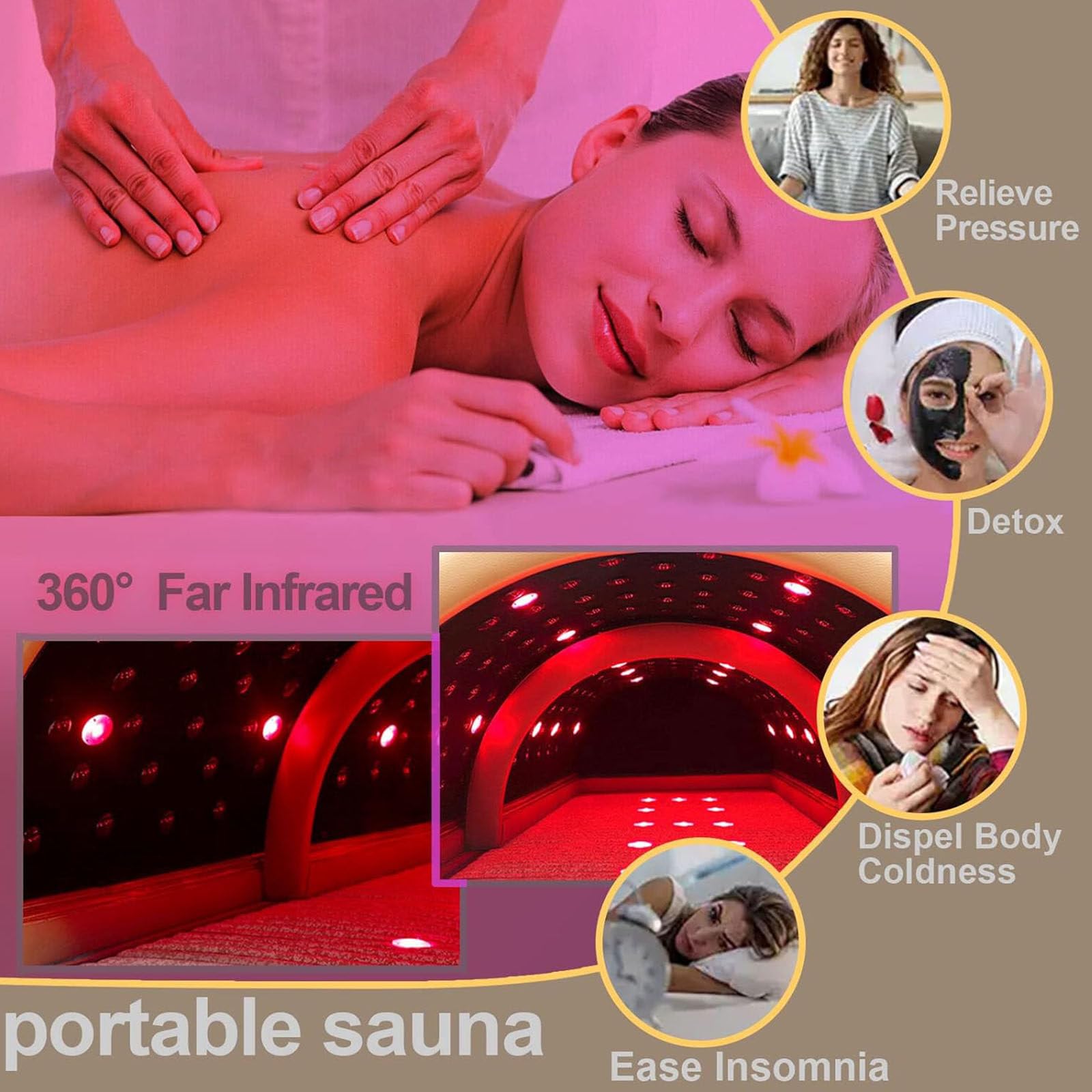 Sauna Infrarrojos Lejanos Cúpula Sauna Seco Portatil Cápsula Sauna Completa Cuerpo Para Hogar Con Esterilla Infrarrojos Cercanos,Desintoxicación Con Calefacción Y Piedras Terapéuticas,Black