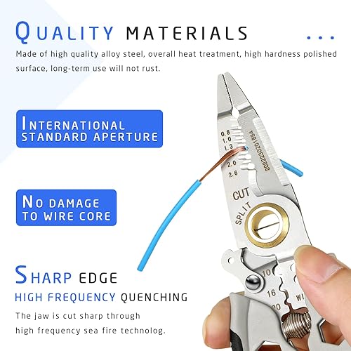 Miniatura 6 de Pelacables multiusos de 7 pulgadas, pelacables eléctricos multiusos y herramienta de prensado, pelacables 4 en 1 y herramienta de prensado para