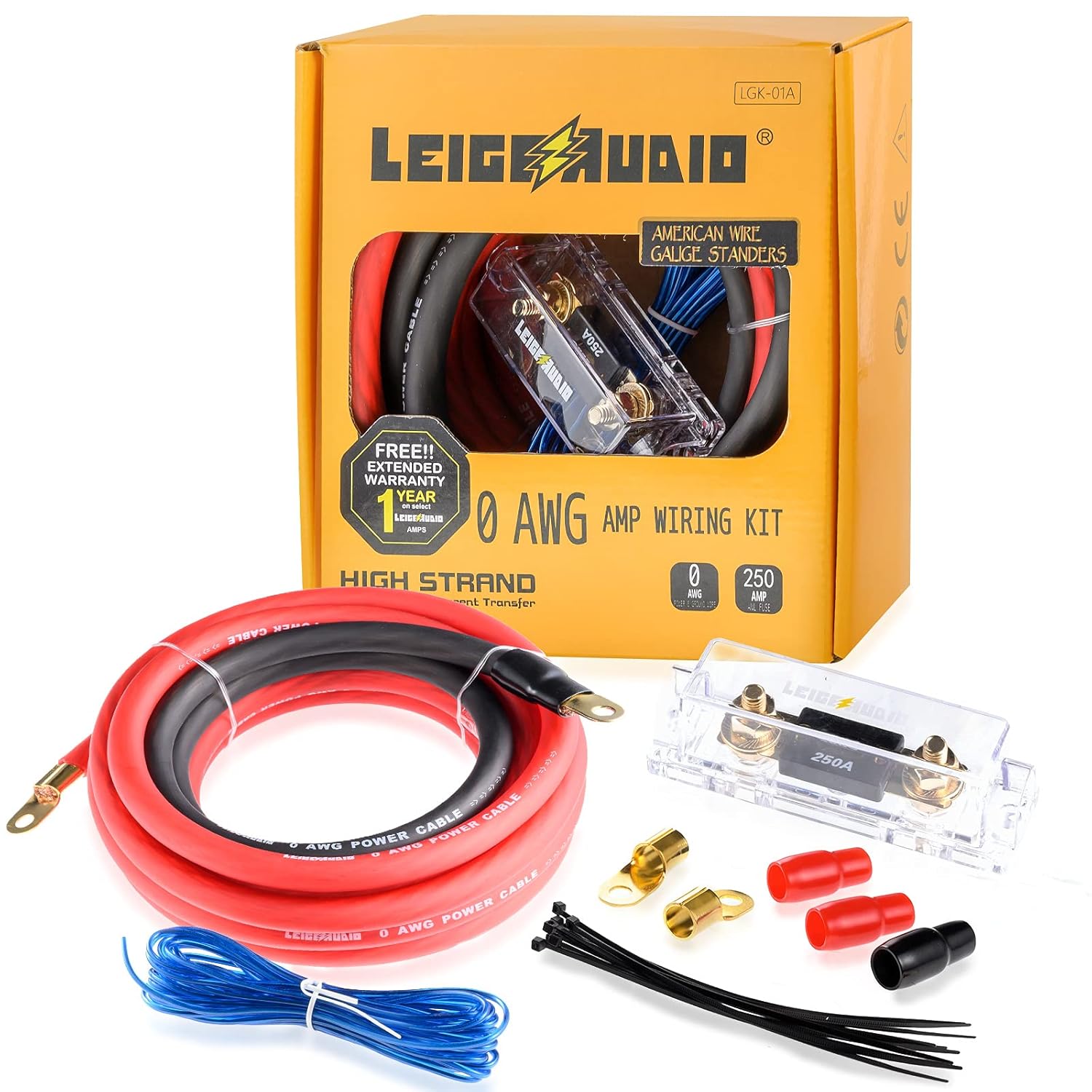 LEIGESAUDIO 0 Gauge Amp Wiring Kit Complete 0 AWG Amplifier