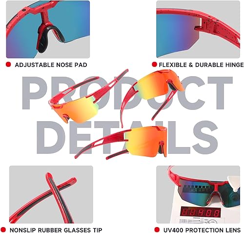 Miniatura 4 de Gafas de ciclismo para niños, gafas de sol deportivas para adultos y jóvenes, gafas de sol ultraligeras para correr, ciclismo, béisbol