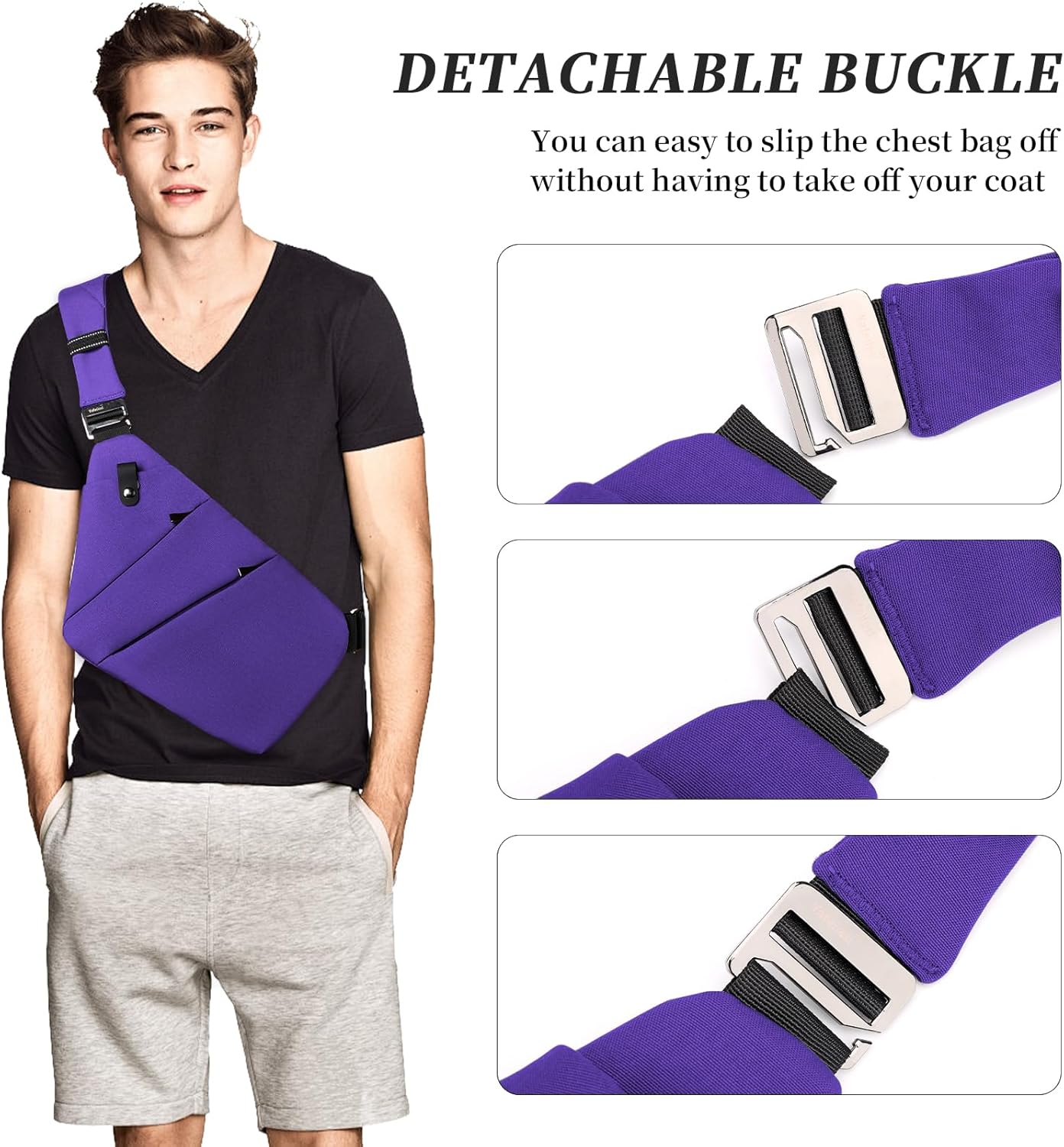 Anti Theft Crossbody Bag,Sling Bag for Women Men,Multi-pocket Chest Shoulder Bag for Travel, Sport, Work - Image 6