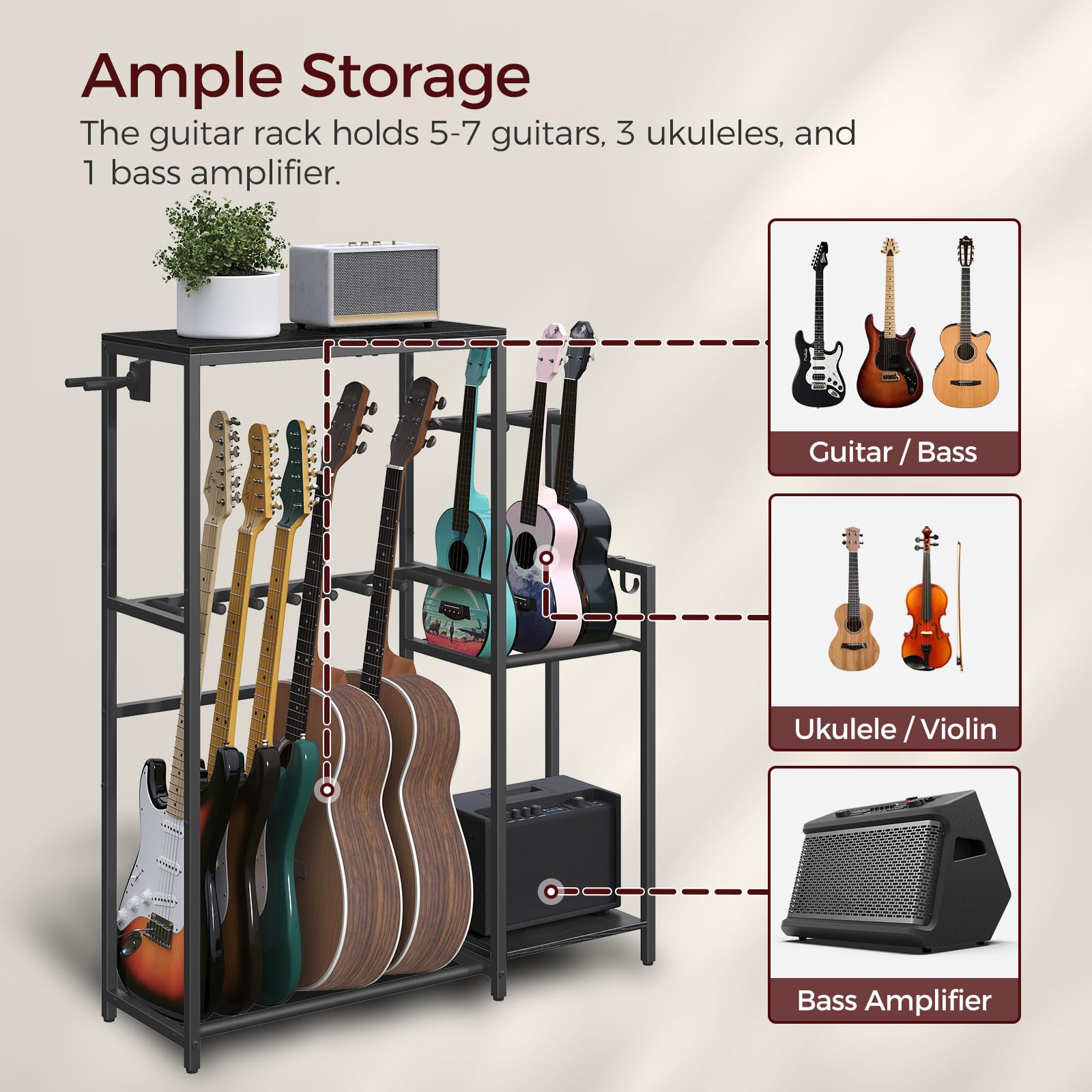 MAHANCRIS Stojak na gitarę, uchwyt na 11 gitar, akustyczny, elektryczny, basowy, ukulele, banjo, gramofon, stojak prezentacyjny z pianki EVA, do studia muzycznego, czarny AGSHB8701
