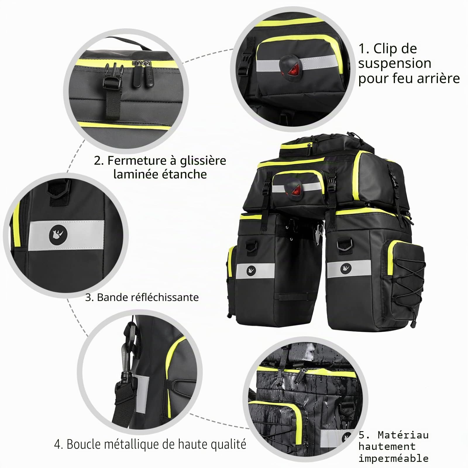 BAIGIO 75L Sacoche Vélo Porte-Bagage Arrière, Sacoche Velo 3 en 1 Étanche, Sac Vélo Grande Capacité avec Couverture Imperméable, Sac à Dos Cycle Pannier pour VTT Electrique Outdoor Voyage Sport
