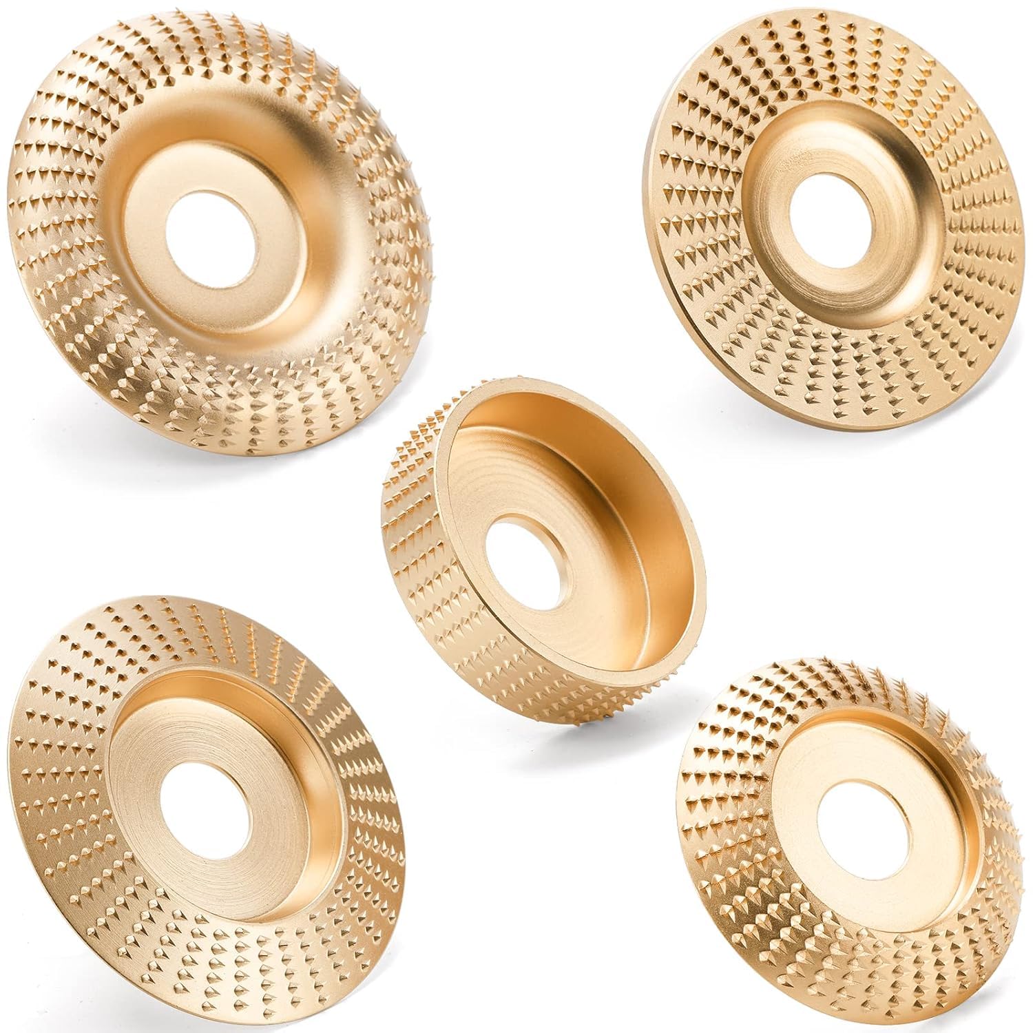 Lot de 5 disques abrasifs pour meuleuse d'angle - 125 mm - Accessoires de ponçage du bois - Kit d'outils de travail du bois - Pour façonnage du bois - Disque de sculpteur (doré)