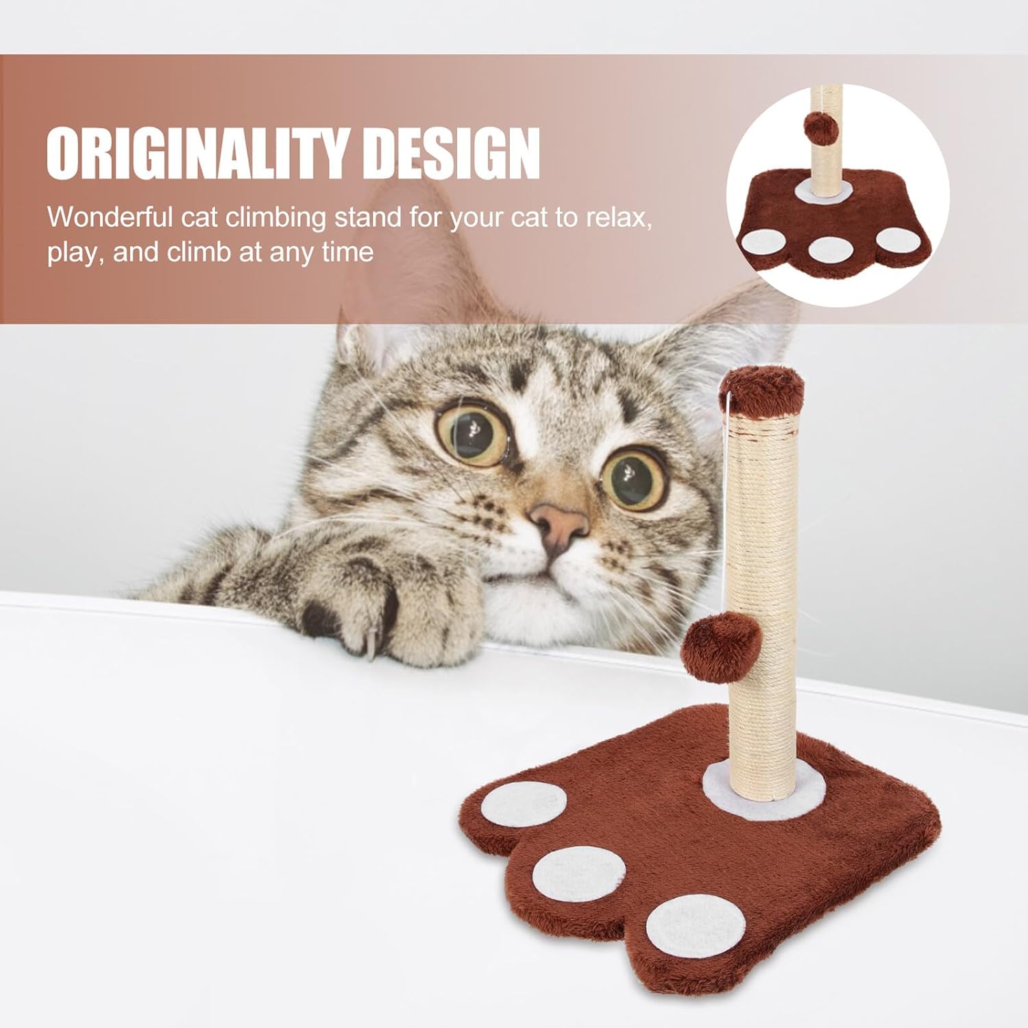 DOITOOL Large Integrated Sisal Cat Scratching Post and Comfortable Cat Bed Sturdy Vertical Scratcher Wear-Resistant Brown for Daily Use