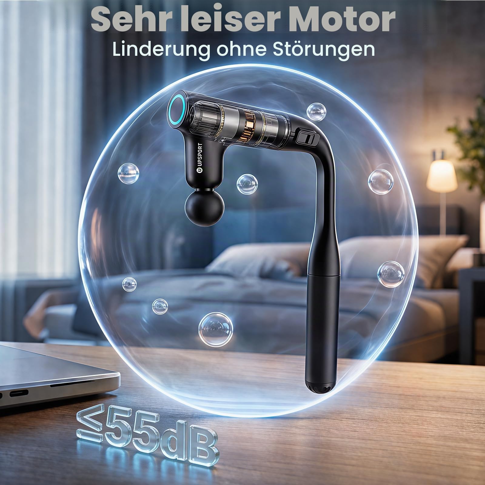 Massagepistole Rücken mit 50cm Verlängerung zur Selbstmassage Gun | 7kg Kraft Turbo Perkussion Deep Tissue Massagegerät für Muskelentspannung, 4 Stufen 4 Köpfe USB-C Laden Handmassagegerät
