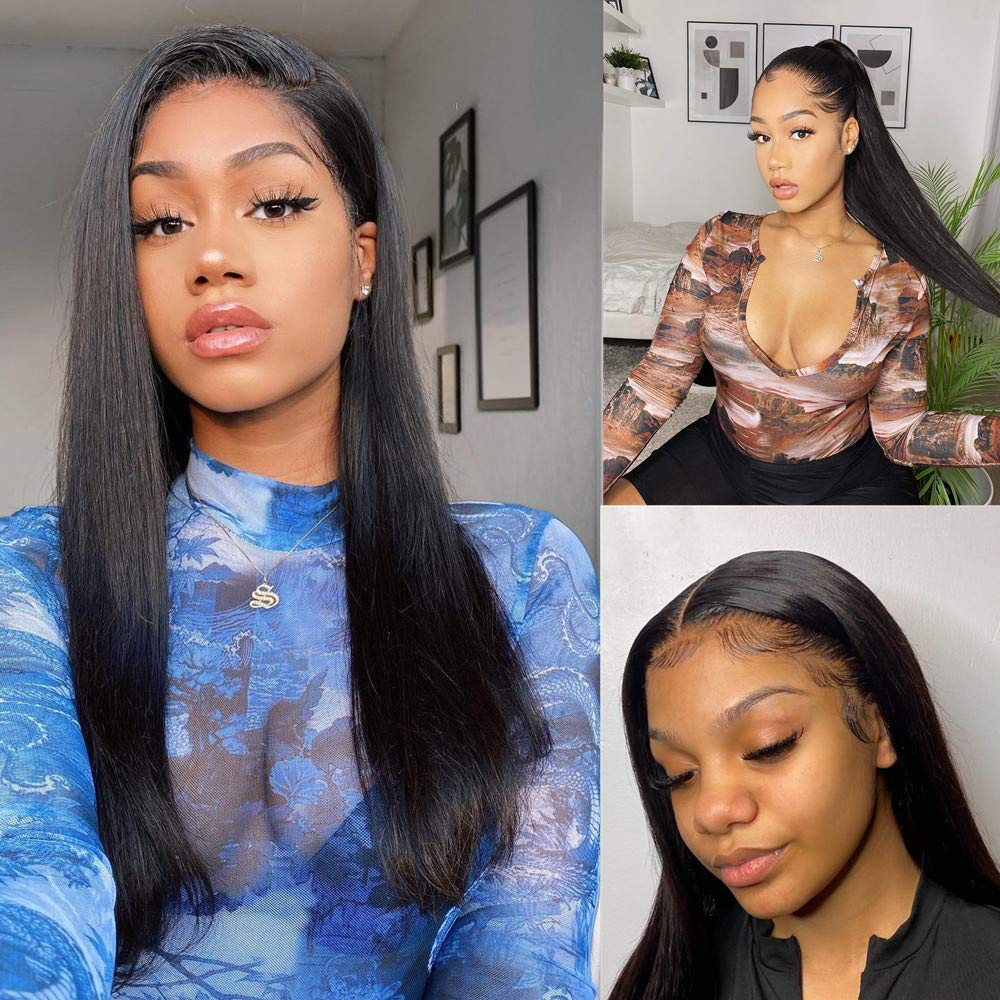 Human Hair Wig 4By4 Lace Front Wigs Straight Glueless Wigs Brazilian Virgin Human Hair Natural Black Color For Black Women 12 Inch - Image 4