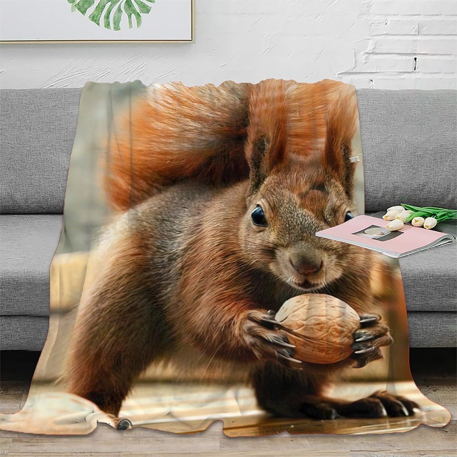 Couverture polaire écureuil 3D pour réchauffer vos soirées d'hiver au salon ou en studio