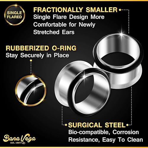 Miniatura 5 de BanaVega Acero inoxidable solo acampanado ensanchador de túnel de oído tapón pendiente lóbulo piercing joyería elegir tamaños