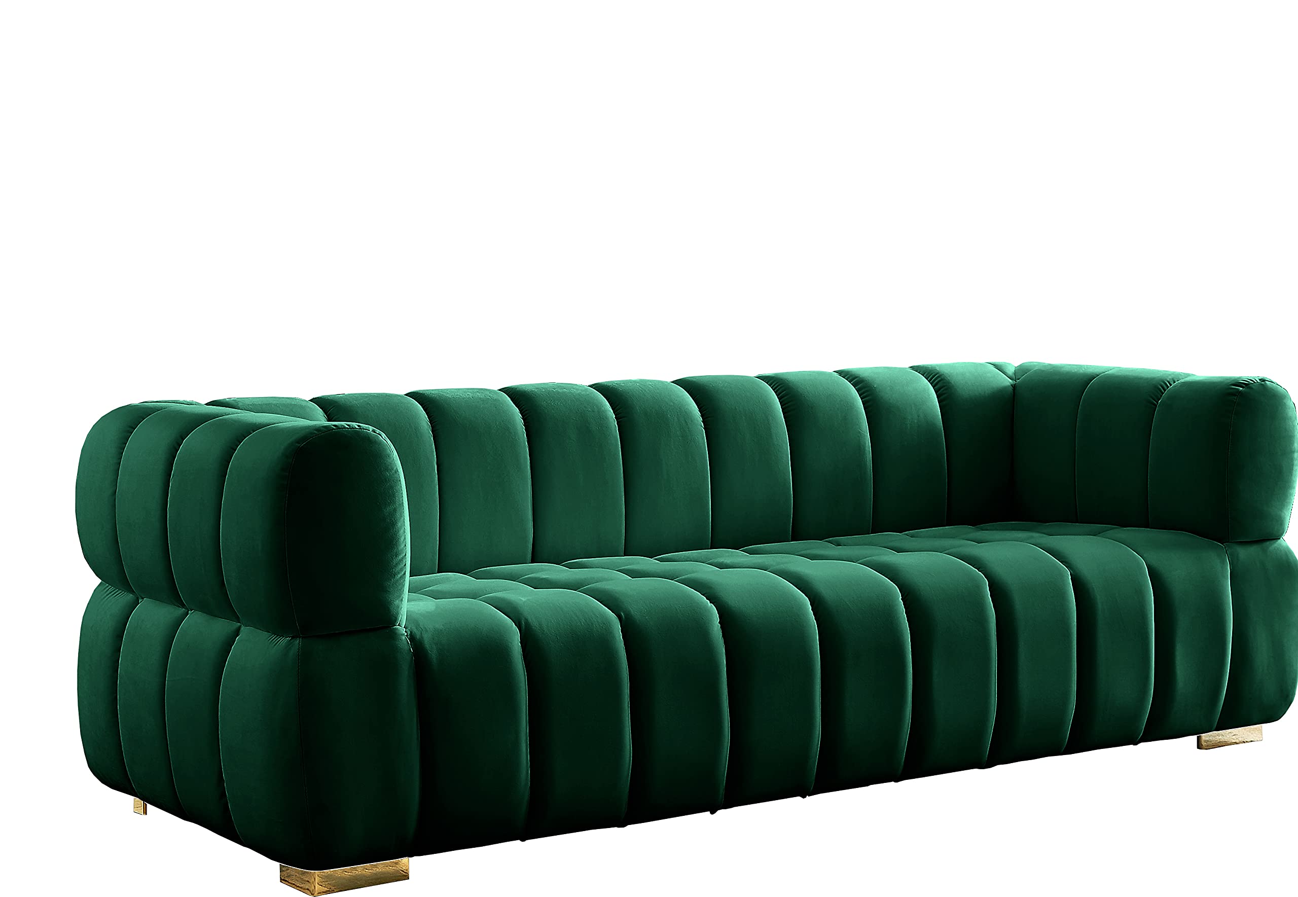 Meridian Furniture 670Green-S Gwen Collection Modern | Contemporary Velvet Upholstered Sofa with Deep Biscuit Tufting, 91" W x 35" D x 29.5" H