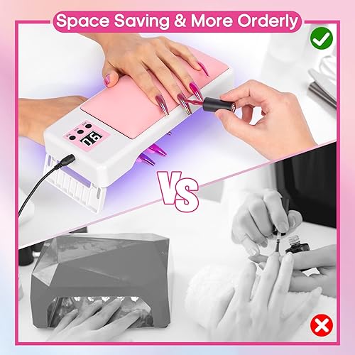 Miniatura 4 de Krofaue Luz UV para uñas 2 en 1 para manicura con lámpara de uñas LED UV de 72 W secado de uñas de gel UV LED reposamanos para uñas luz UV