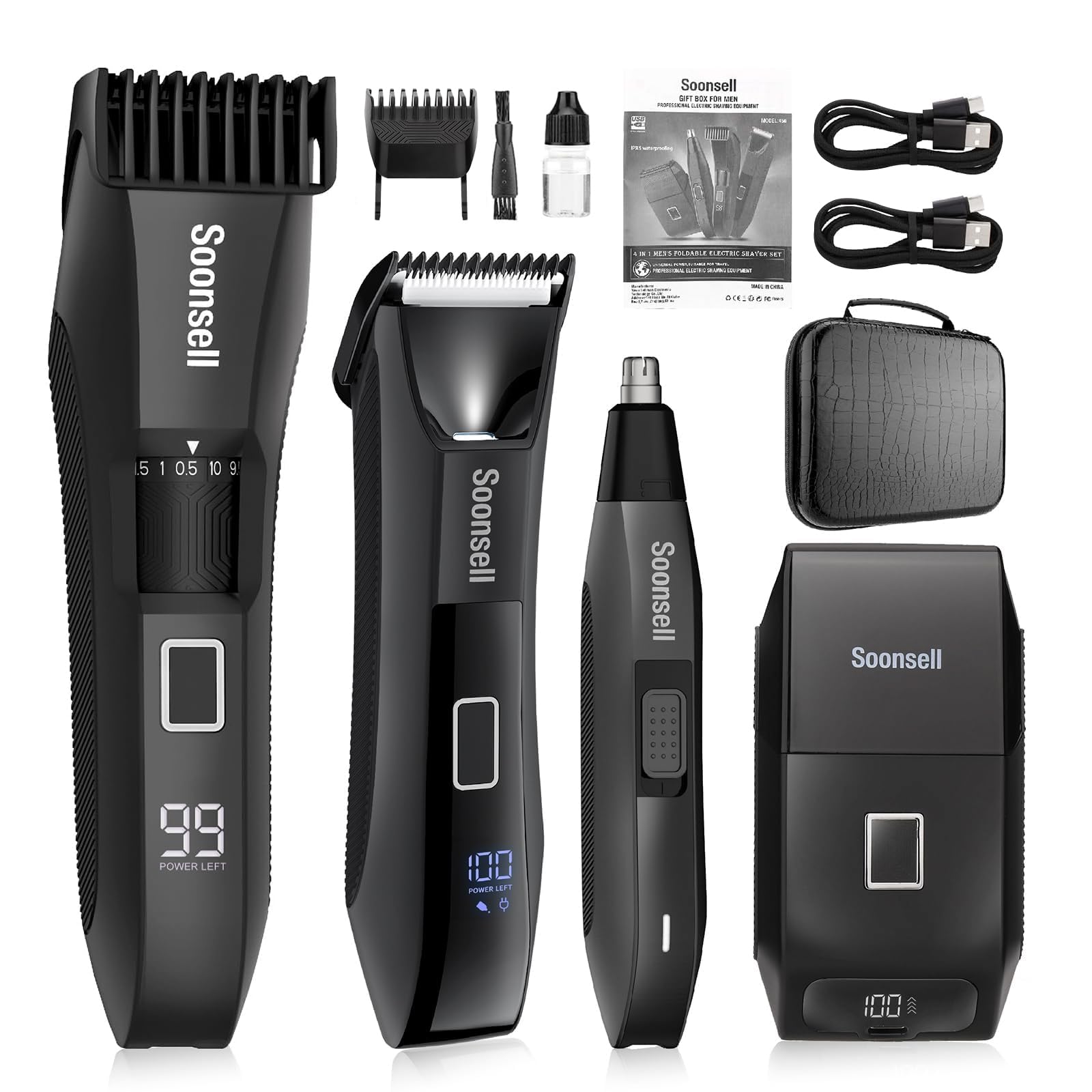 Soonsell Manscape Beard Trimmer for Men,4 in 1 Men's Grooming Kit,