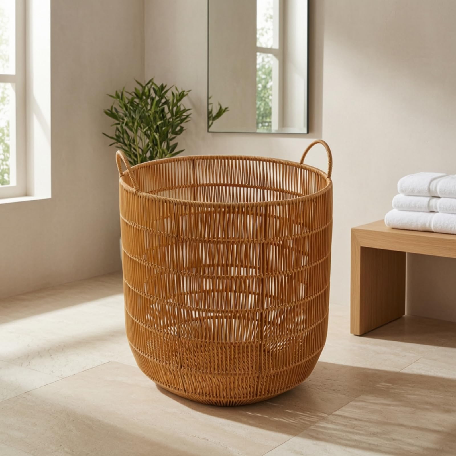 Cesto in Rattan Traspirante Contenitore | Decorativo, Robusto, Cesto Portaoggetti con Manici, per Soggiorno, Neonati