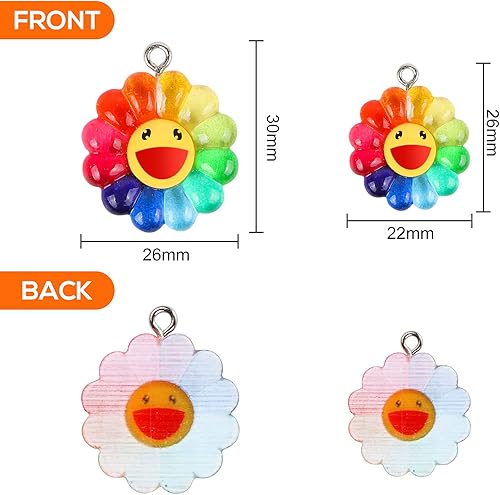 Miniatura 2 de 20 colgantes de girasol de cara sonriente coloridos, nueva colección de cuentas de girasol sonriente de resina suave, para manualidades, pulseras,