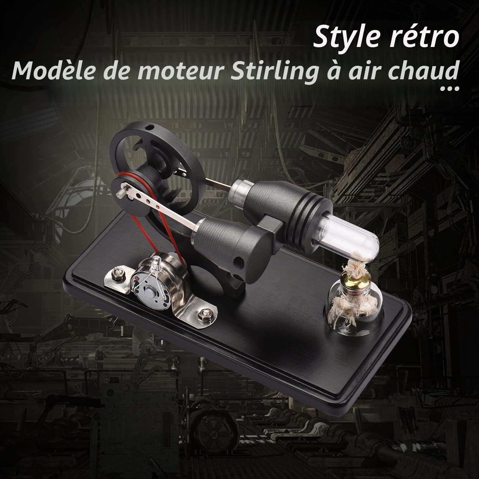Mini moteur Stirling, moteur Stirling à air chaud, générateur électrique, modèle de moteur avec lumière LED, design de volant d'inertie dollar, expérience scientifique avec base en hêtre,