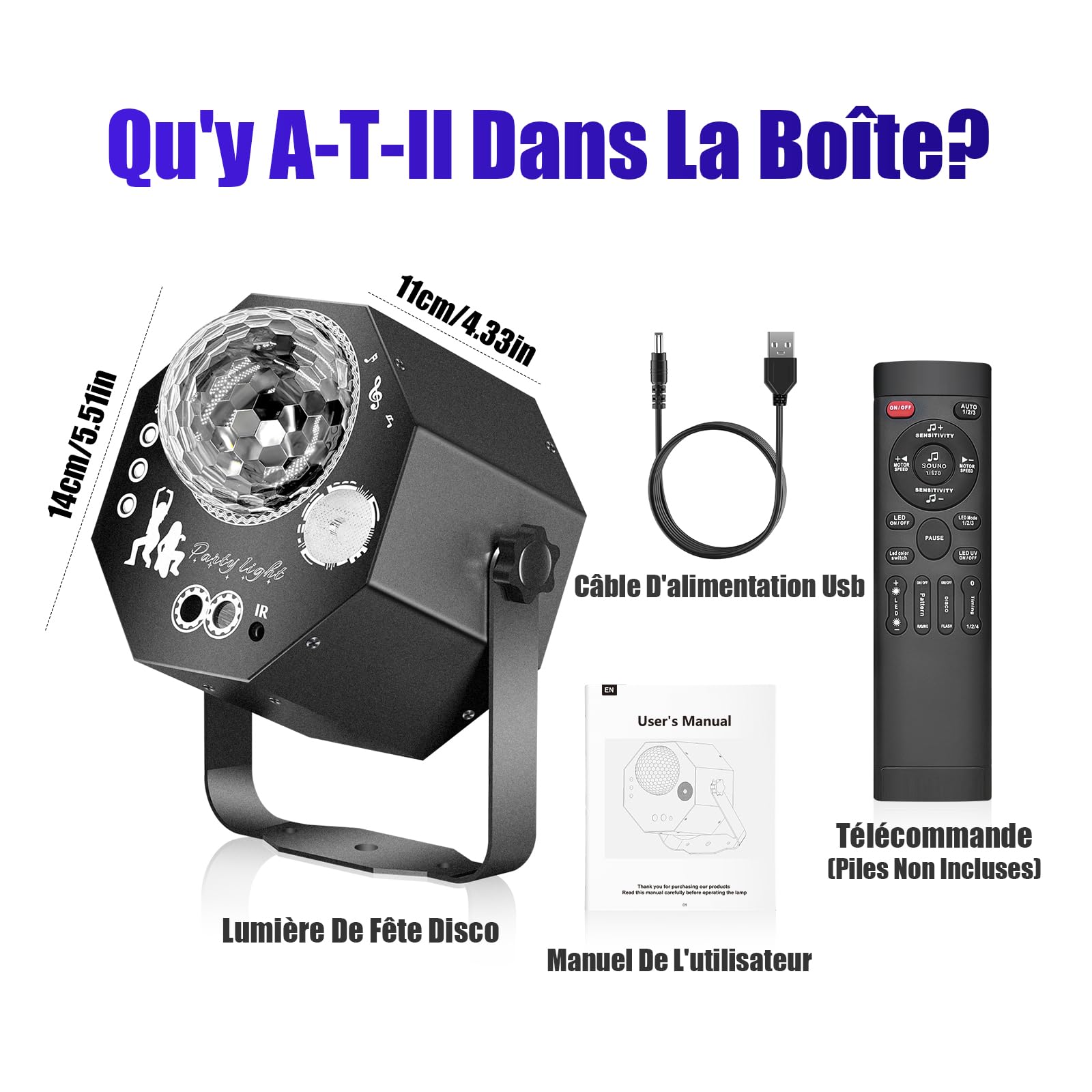 4 en 1 Jeux de Lumiere pour Soiree avec Boule Disco, LED RGB Jeu de Lumiere Soiree DJ, Commande Vocale lumiere pour Fêtes Familiales, Boîtes De Nuit, Halloween, Noël