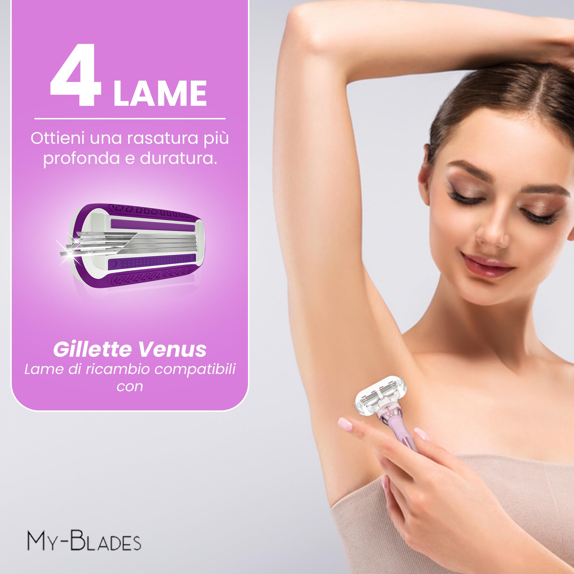 My-Blades® Lamette compatibile con Gillette Venus, Plastic Neutral, Swirl and Smooth, 6 lamette di ricambio a 4 lame per donna