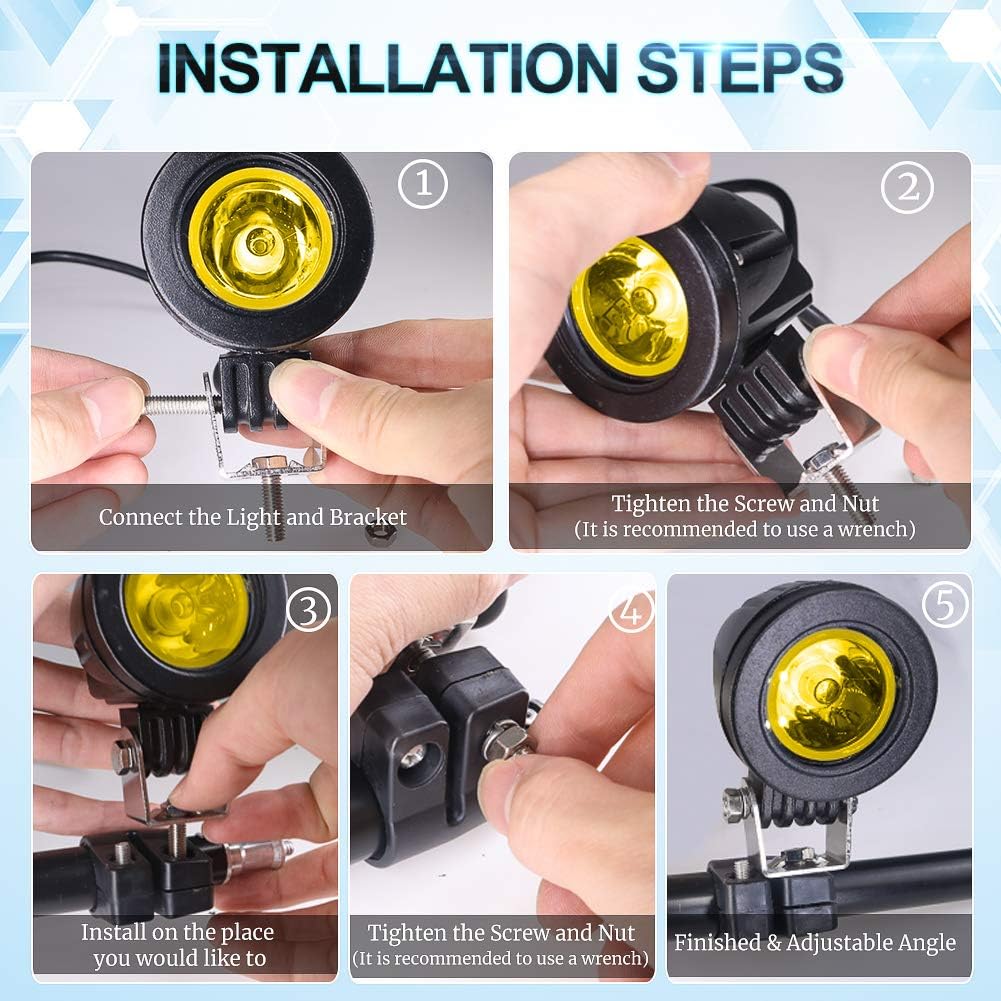 Ourbest motorcycle lights, 2inch Yellow Motorcycle Fog Lights Fork Tube led driving lights for Motorbike ATV Bicycle Accent Off Road Lighting (Yellow)