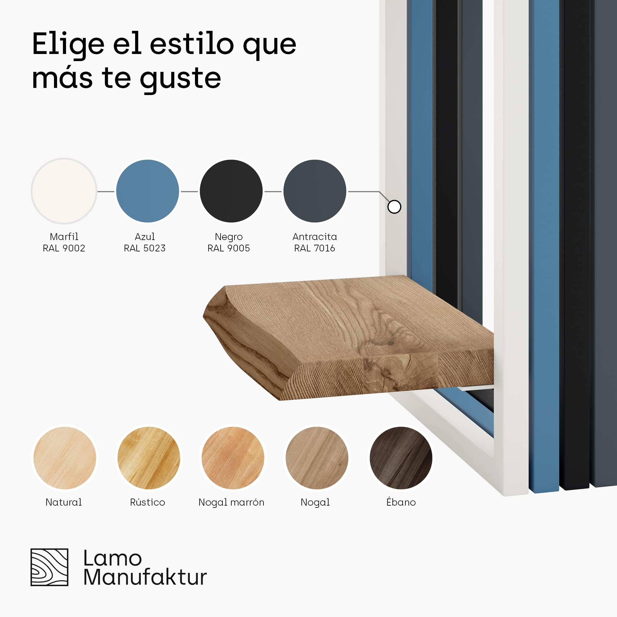 LAMO Manufaktur Estanterias de Pared Set 3ud. 15/20/35cm | Estante Cocina, baldas baño, estanterias de Pared habitacion | Color: Nogal, Marco: Negro
