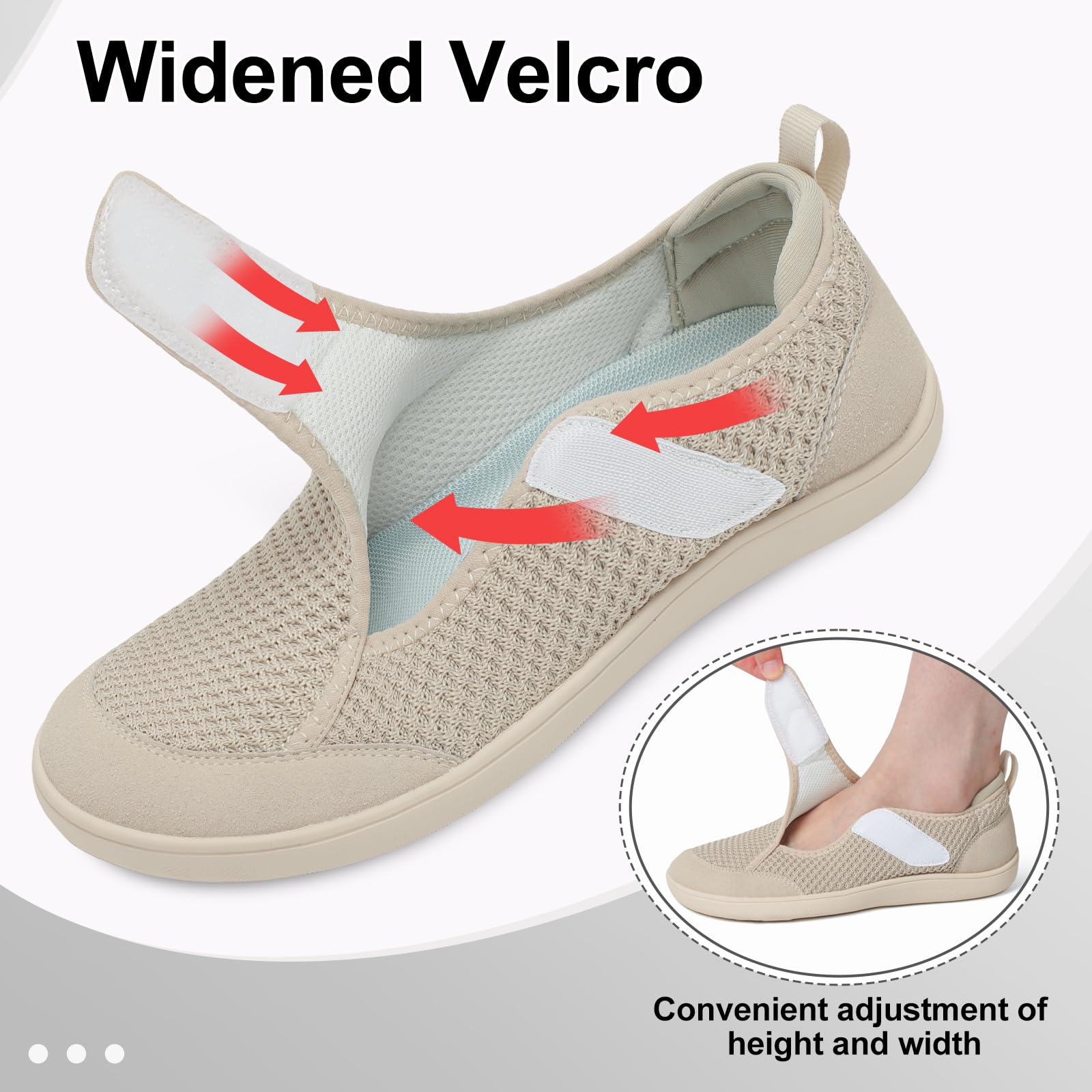 LeIsfIt Womens Wide Diabetic Shoes Adjustable Barefoot Walking Shoes Breathable Zero Drop Sneakers for Wide Width Arthritis Edema Feet