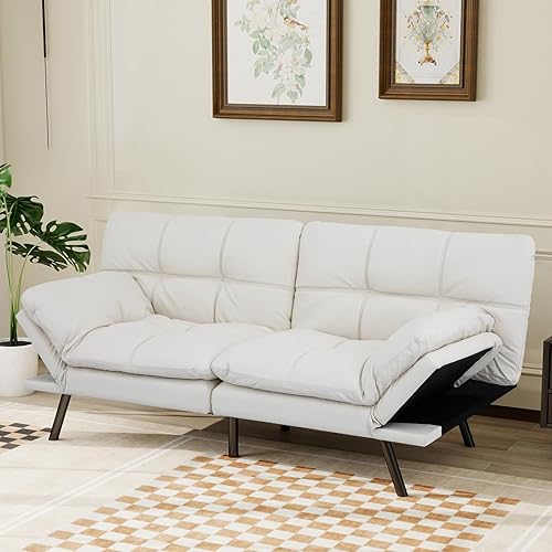 Miniatura 16 de MUUEGM Sofá cama futón de espuma viscoelástica, sofá cama convertible, moderno futón con reposabrazos ajustables, para sala de estar, espacios