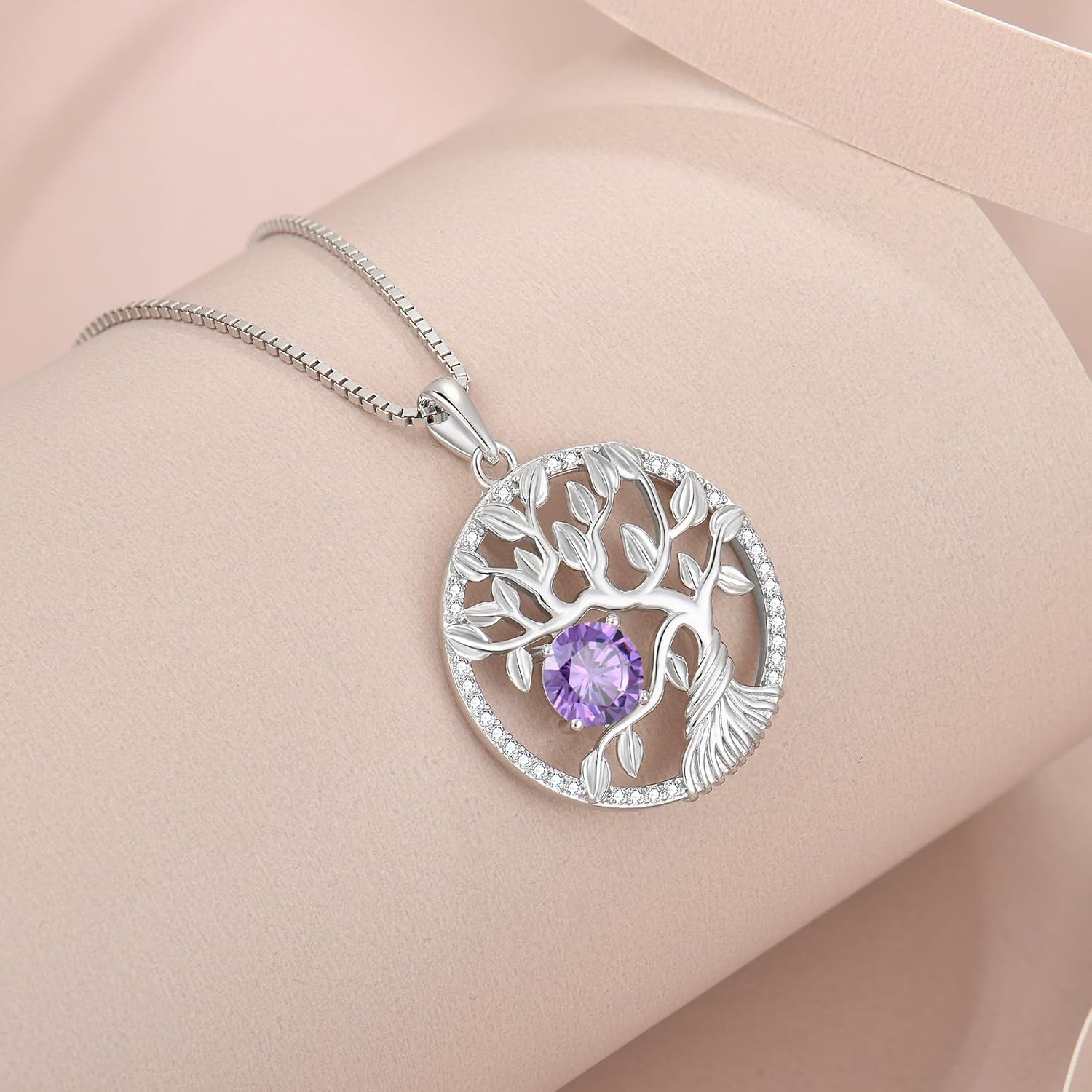 Tree of Life Necklace 925 Sterling Silver Family Tree Pendant Birthstone Jewelry Gifts for Women - Image 3