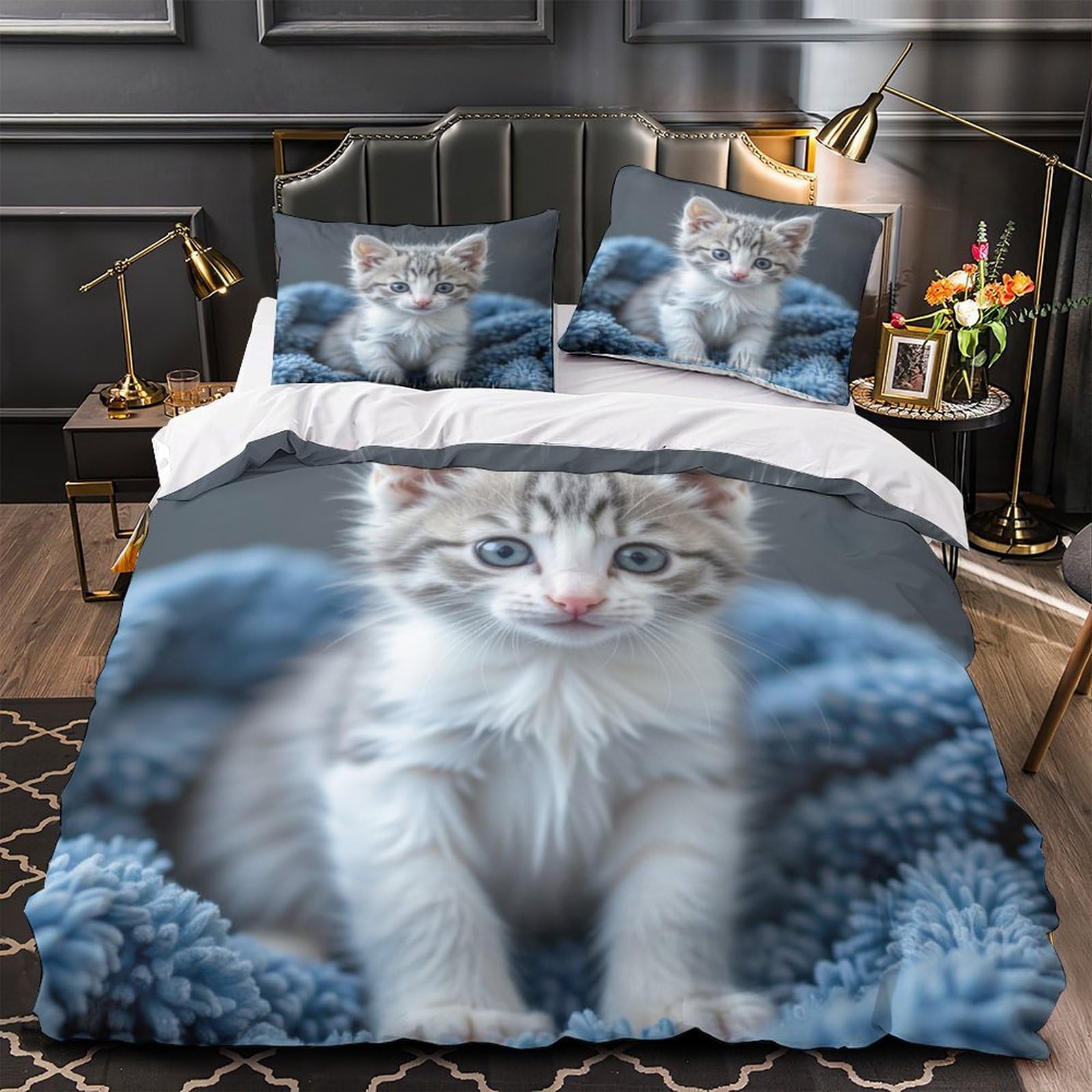 Parure de lit 3D imprimée chaton single 135x200 en microfibre légère