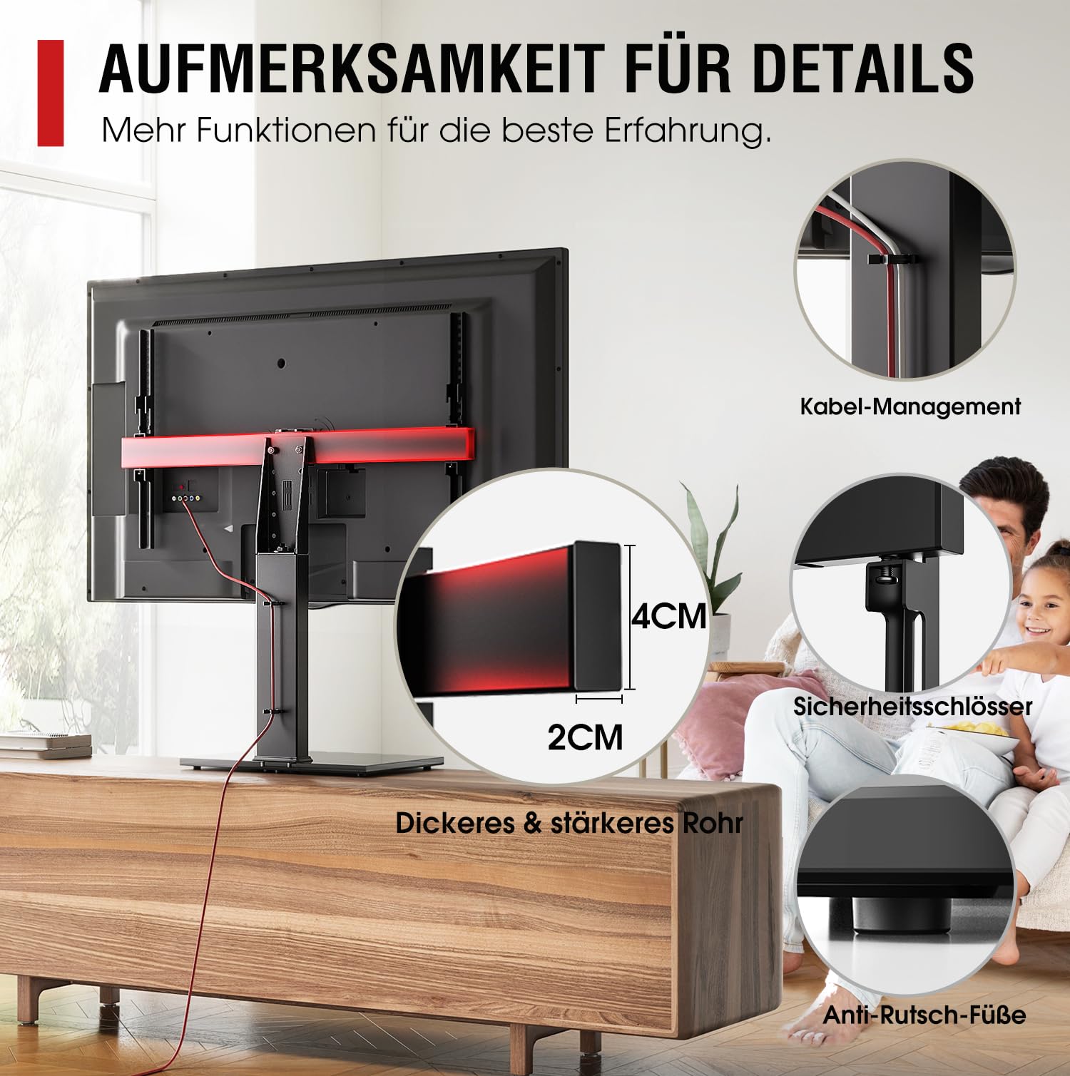 AOKCOS TV Standfuss TV Ständer Schwenkbar Höhenverstellbar für 32-75 Zoll Fernseher bis zu 50 KG, Höher 834mm Universal TV Standfüße Fernsehständer Max VESA 600x400 mm