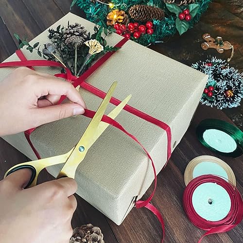 Miniatura 5 de Cinta de Navidad de 150 yardas para envolver regalos, cinta de satén navideña de 3/8 pulgadas de ancho para manualidades, cinta de envoltura de
