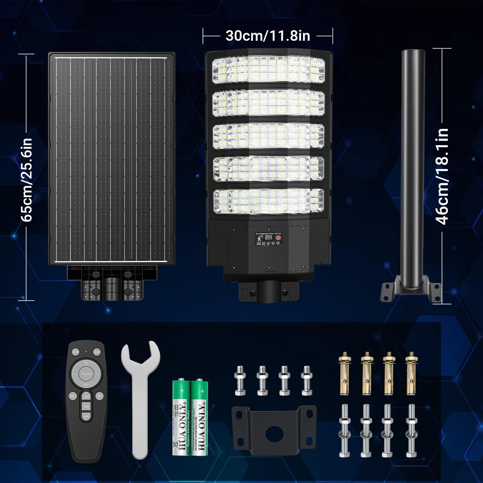 8000W Farolas Solares Exterior, 40000LM 6500K Farola Solar Potente con Sensor de Movimiento, IP67 Impermeables Foco Solar Exterior para Jardín, Patio, Parcela