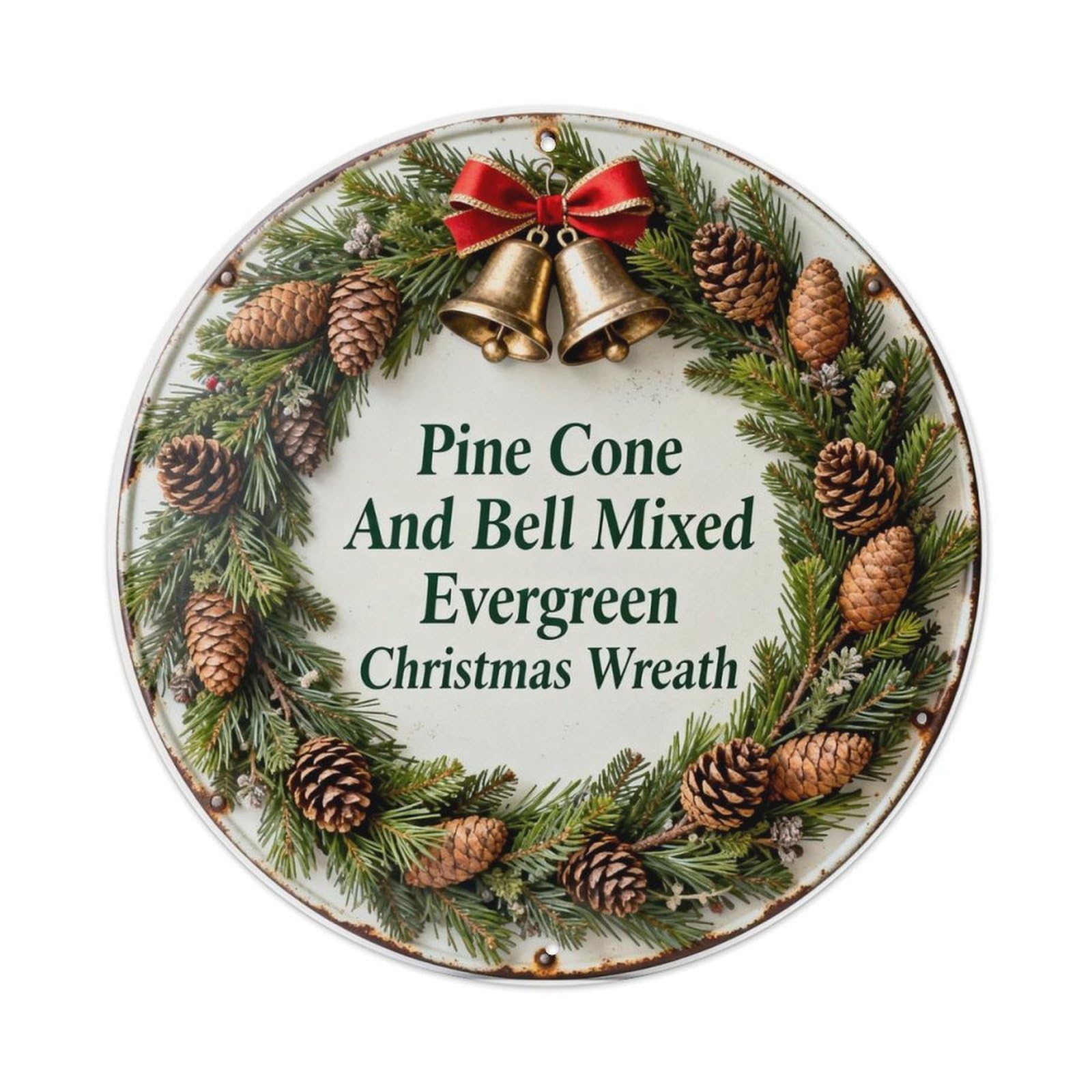 Pine Cone And Bell Mixed Metal Tin Sign Plaque